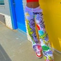 Calça Larga Feminina Casual Estampada Grafite Urbano