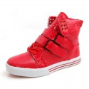 Sapatenis Bota Unisex Casual Skate de Fivela Vermelho Braco e Preto