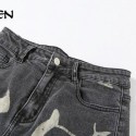 Yiallen Cotton Hole Jeans Trend Y2K Woman Chic Print Stacked Indie Denim Slim Elastic Slim Casual Streetwear Pants