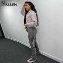 Yiallen Cotton Hole Jeans Trend Y2K Woman Chic Print Stacked Indie Denim Slim Elastic Slim Casual Streetwear Pants