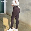 Solid Color Torn Womens Slim Jeans Black Stretch Slim Pencil High Waist Pants Fashion Sexy Streetwear Mom Slim Jeans