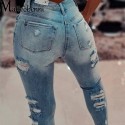 2021 Womens Slim Fit Jeans Fashion Solid Color Torn Hole Tassel High Waist Stretch Ladies Denim Pencil Long Pants