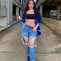 boyfriend jeans fashion loose ripped straight hole jeans for women street trendy casual XS-XL 2021 summer new
