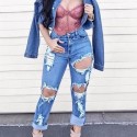 Jeans rasgado Feminino StreetWear Casual