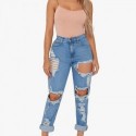 Jeans rasgado Feminino StreetWear Casual