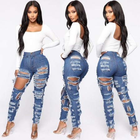 Womens Blue Jeans Jeans Style Worn with Tears