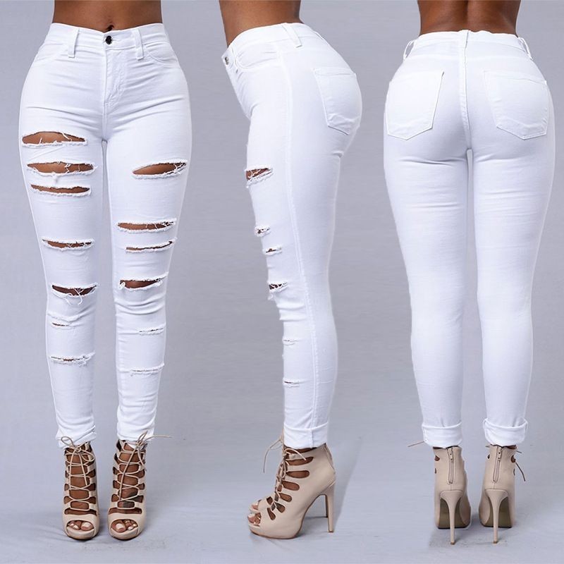 Hot sale ripped jeans for women sexy slim jeans street fashion casual  pencil women pants spring and summer clothes