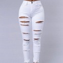 Calça Branca Jeans com Elasticidade Rasgos Finos Skinny