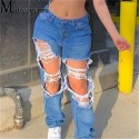 2021 sexy mid-waist ripped hole straight mom womens jeans new casual wide leg streetwear boyfriend hollow denim pants