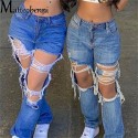 2021 sexy mid-waist ripped hole straight mom womens jeans new casual wide leg streetwear boyfriend hollow denim pants