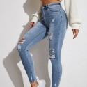 Calça Skinny Feminina Jeans Azul Claro Rasgada