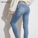 Calça Skinny Feminina Jeans Azul Claro Rasgada