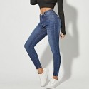 Womens Jeans Elastic High Waist Jeans Classic Slim Hip Lift Mom Jeans Fashion Blue Wash Five Pockets Pencil Pant