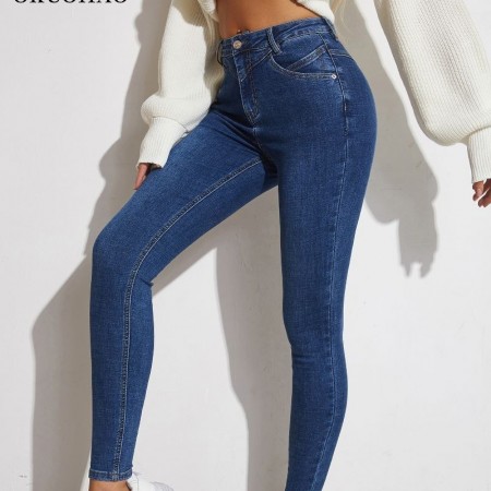 Calça Jeans Básica Skinny Casual sem Detalhes