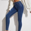 Okuohao Slim Elastic Jeans Womens High Waist Elastic Slim Leggings Denim Blue Mother Pants Wash Jegging Pencil Jeans New