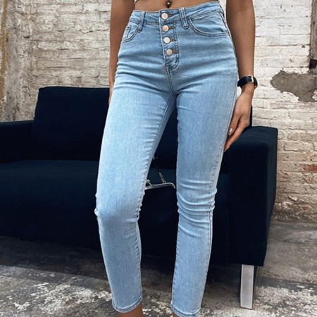 Calça Jeans Claro Cintura Alta Feminina Casual