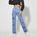 Womens Graphite Printed Straight Jeans