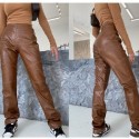 Retro Wide Straight Cut Synthetic Leather Pants