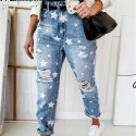 Womens Retro Trousers with Stars Printed on Jeans