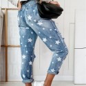 Calça Retro Feminina com Estrelinhas Estampada em Jeans