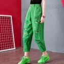 New large size loose slimming ripped high waist casual womens pants wide leg embroidery harem cropped pants woman jeans