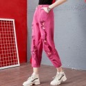 New large size loose slimming ripped high waist casual womens pants wide leg embroidery harem cropped pants woman jeans