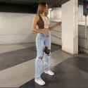 Womens loose fit jeans 2022 ripped wide leg for women high waist blue casual wash cotton denim pants summer baggy jean pants