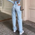 Womens loose fit jeans 2022 ripped wide leg for women high waist blue casual wash cotton denim pants summer baggy jean pants