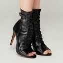 Womens Shoe Leather Bootie with Black Lace