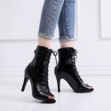 Womens Shoe Leather Bootie with Black Lace