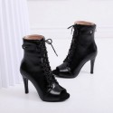 Womens Shoe Leather Bootie with Black Lace