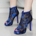 Elegant Blue Floral Lace High Shoe