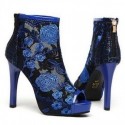 Elegant Blue Floral Lace High Shoe
