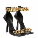 High heel sandals with gold metal chains