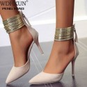 Womens Stiletto Gold Hoops Ankle Sandal