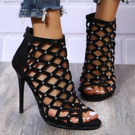 Female Perforated Ankle Boot Gladiator with Crystals