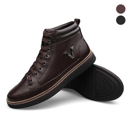 Sapatenis Bota Social Masculina em Couro Marrom e Preto Cano Alto