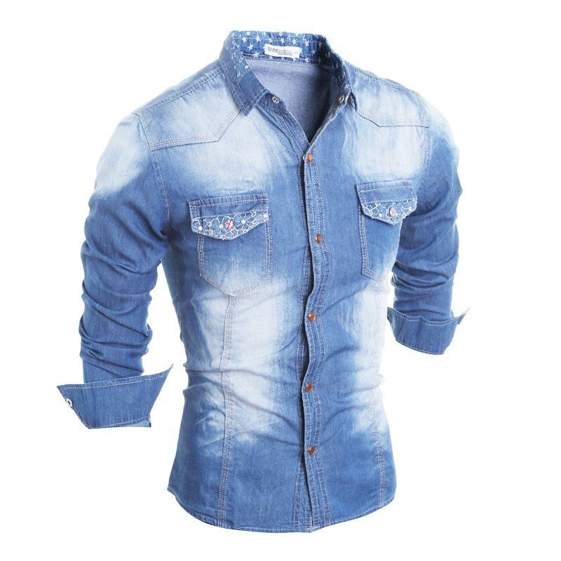 camisa jeans manchada masculina