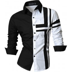 Casual Shirt Patchwork Black and White buttons Men's Long Sleeve