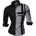 Casual Shirt Patchwork Black and White buttons Men's Long Sleeve