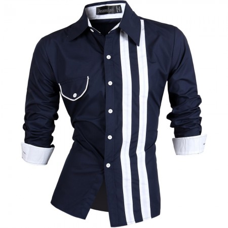 Casual Shirt Men's Slim Fit Button Striped Elegant Social