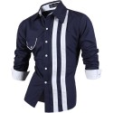 Casual Shirt Men's Slim Fit Button Striped Elegant Social