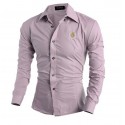 Camisa Social Lilas Masculina Slim Fit Esporte Fino Elegante Dia a Dia