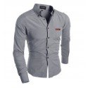 Casual Shirt Grey Long Sleeve Casaul Slim Fit Men's Buttons