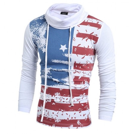 Camiseta Americana de Inverno Estampada Bandeira Masculina