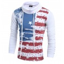 Camiseta Americana de Inverno Estampada Bandeira Masculina