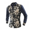 Camisa Floral Vintage Masculina Azul Marinho Evento Noite