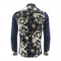 Camisa Floral Vintage Masculina Azul Marinho Evento Noite