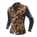 Camisa Floral Vintage Masculina Azul Marinho Evento Noite