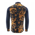 Camisa Floral Vintage Masculina Azul Marinho Evento Noite